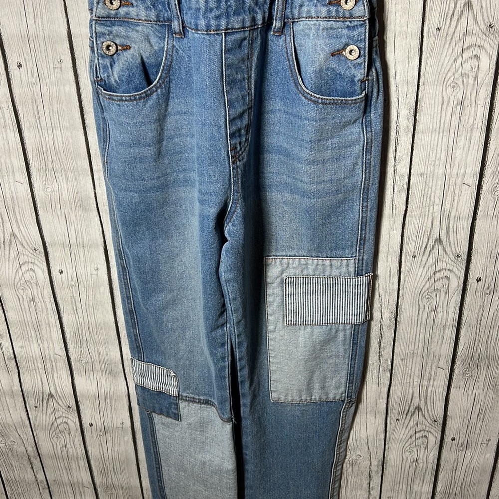 Pol Patchwork Denim Overalls Size Small - image 4